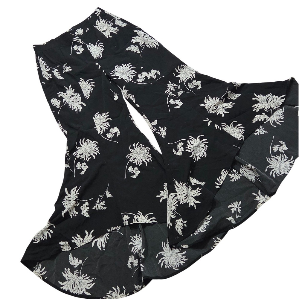 Sugar Lips Black White Floral Boho Maxxing Wide Flare Pants Medium Avant Garde